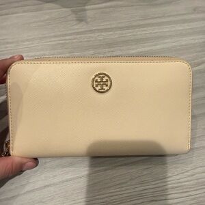 Tory Burch Beige Wallet with Gold Logo